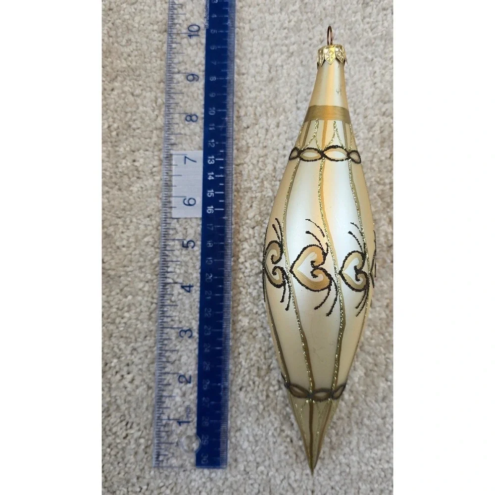 Vintage European Glass Christmas Ornament Hand Blown Poland Teardrop w/ Swirls‎